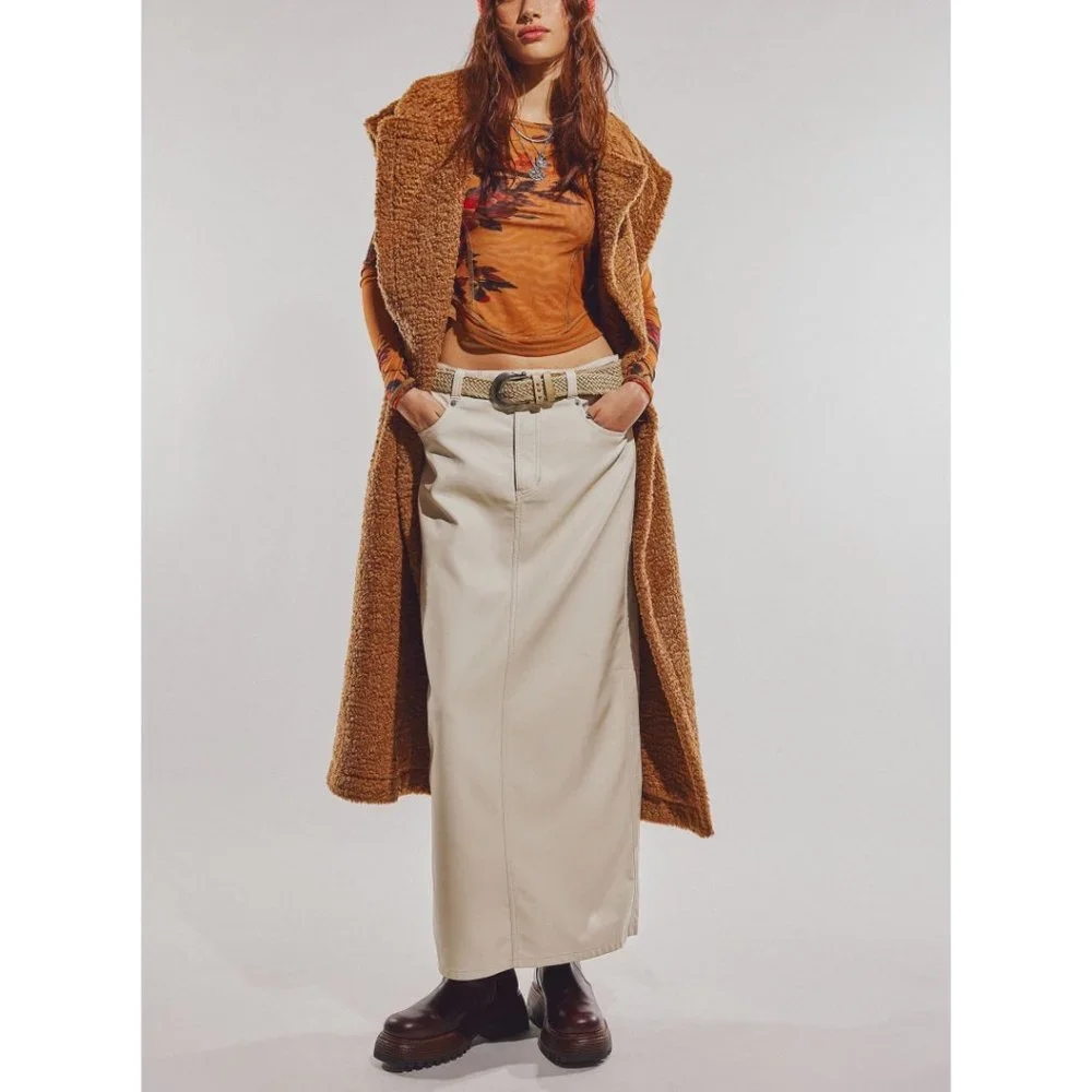 Free People Cream Vegan Maxi Skirt. NWOT Sz 6 - Picture 6 of 12